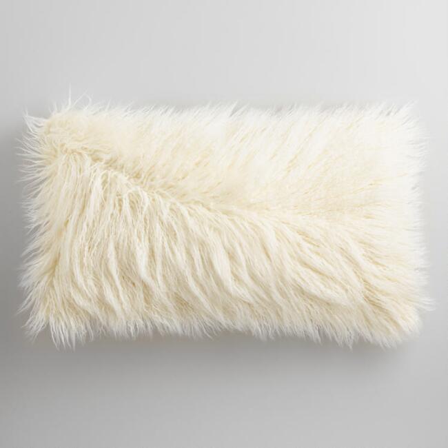 Ivory Mongolian Fur Pillow Rental