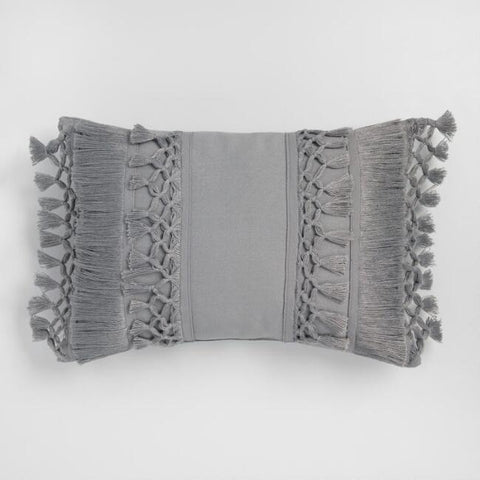 Grey Fringe Lumbar Pillow Rental