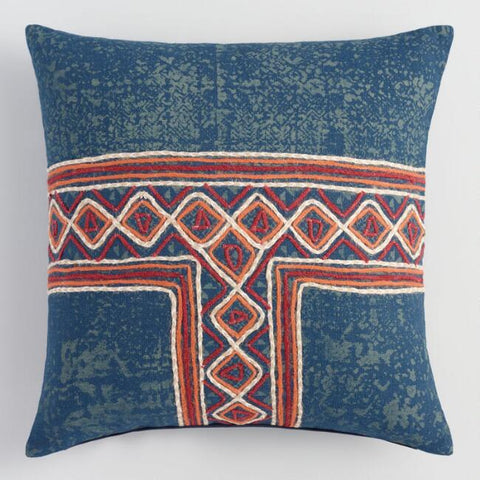 Indigo Embroidered Linen Pillow Rental